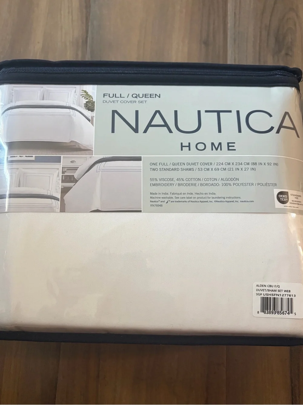 Nautica Alden Cotton-Rich White Duvet Cover Set Sz FULL/QUEEN NWT